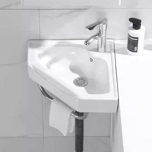 BRCYKRWY Kleines Eckwaschbecken Zur Wandmontage Dreieckiges Wandwaschbecken Handwaschbecken Klein Gäste Wc Keramik Eckwaschbecken Waschbecken Wandmontage Mit Überlauf Für Kleine Garderobe,Badezimmer