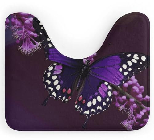 LYHVSFJW WC-Vorleger, U-förmig, violett, Pflaume, Schmetterling-Badteppich, weich, saugfähig, Badezimmerteppich, rutschfeste Kontur-Badematte für Toilettenboden, WC-Vorleger für Badezimmerboden, 50,8