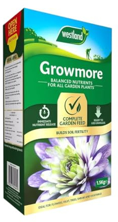 Westland Growmore – All-Purpose Garden Fertilizer, High-Performance Plant Food for Stronger Growth, Ideal for Vegetables, Flowers, Shrubs, and Fruit, Improves Soil Quality and Yields (1.5kg)