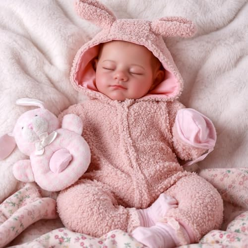 BABESIDE Muñecas Reborn de 20 Pulgadas Cuerpo de Tela Realistas Recién Nacidas con Adorable Disfraz de Conejito de Peluche y Ojos Cerrados