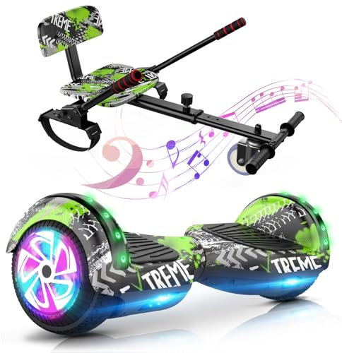 SISIGAD Hoverboard, Scooter Sitzbefestigung Combo mit Bluetooth Corlorful LED Lights, einstellbare Rahmenlänge für Kinder