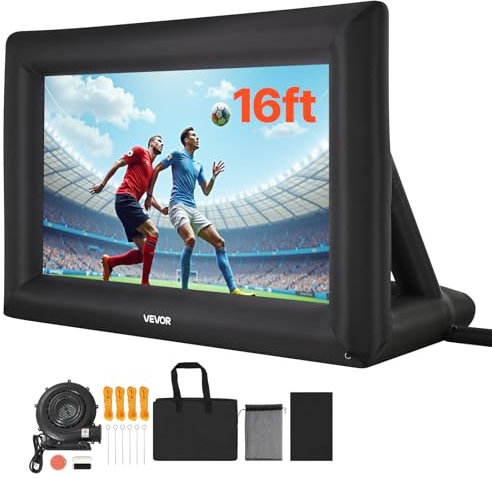 VEVOR aufblasbare Filmleinwand Projektion Beamer Leinwand aus 600D, Projektionsleinwand mit tragbarer Aufbewahrungstasche, 16:9, Filmprojektion für Heimkino Mottoparty Poolspaß (409 x 160 x 272 cm)