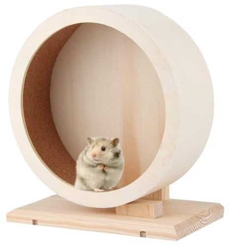 Rueda Para Hámster Silenciosa De Madera Con Superficie De Rodadura Cerrada De Corcho Para Un Agarre Seguro, Diámetro 15 Cm