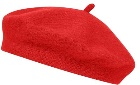 Alaoo Adult Beret Hat, Soft Women French Style Wool Beret Hat, Classic Solid Color Outdoor Vintage Artist Hats for Women Girls, Red