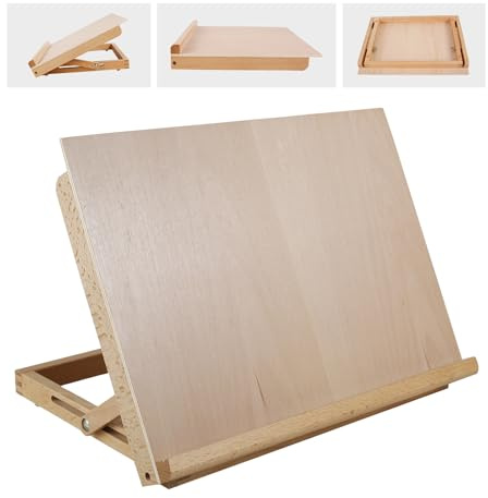 CWAGRQ Adjustable Wood Drawing Table Easel, 43cm x 32cm, Solid Beech, Portable Folding Desktop Canvas Workstation, Drawing and Sketching, Drafting Board for Beginner, Artist, Studio