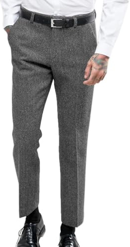 Oanviso Homme Chino Pantalons Tweed Hiver Chaud Pantalon de Laine Vintage Élastique Business Doux Jambe Large Pants de Costume Coupe Droite A Gris M