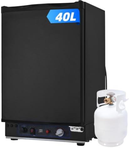 Smad 3 Way Fridge 40L - 12V 240V Gas Fridge for Camping, Super Quiet | Caravan, Campervan, Van, Motorhome, Garage, Truck, Tent, RV, Mobil-Home, Black, 0dB, LED, 0℃-10℃