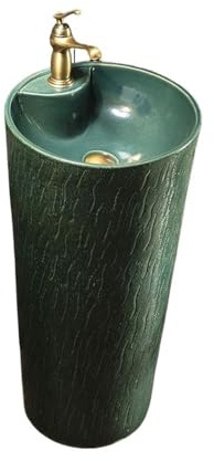 Lavandino su piedistallo Lavandino con piedistallo verde scolpito rubinetto e scarico, lavabo da pavimento for patio esterno