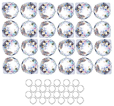 Crystalsuncatcher 24pcs Clear Crystal Ball Prism Suncatcher Rainbow Pendants Maker, Hanging Crystals Prisms for Windows,20mm