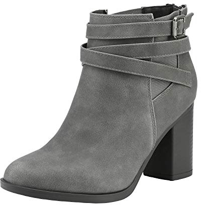 TOETOS Women's Chunky High Heel Ankle Boots Close Toe Fall Heeled Booties Shoes,Size 6,Grey,CHICAGO-03