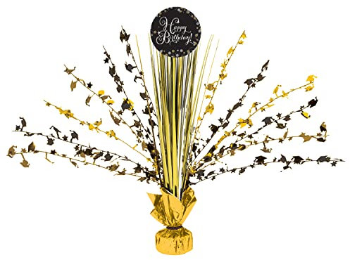 amscan- Centrotavola Scintillante e Peso per Palloncini, Compleanno generi, Oro, 9913755