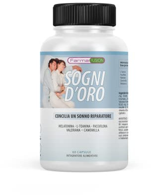 FARMAFUSION Melatonina Pura con L-Teanina, Valeriana, Passiflora e Camomilla, Elimina l'Insonnia, Ottimizza la Qualità del Sonno, Induce un Sonno Ristoratore, Azione Rapida, 60 Capsule