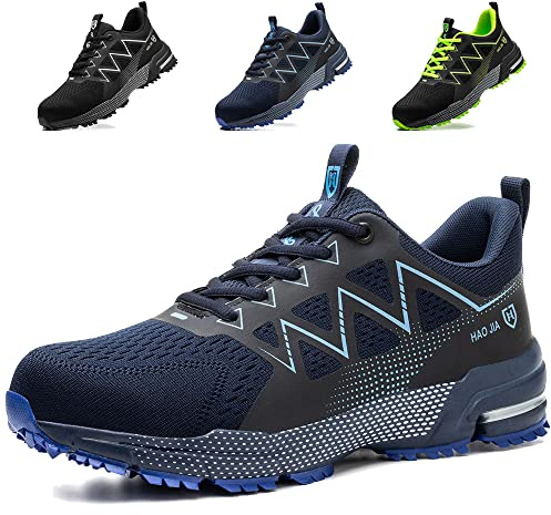 Scarpe Antinfortunistiche Uomo Leggere Antiscivolo Scarpe da Lavoro Traspiranti Donna Scarpe con Punta in Acciaio, Blu, EU 40