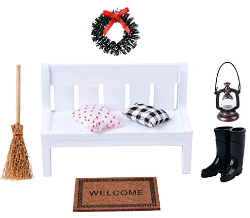Aolso Accessori per Casa delle Bambole, 7 Pezzi Mobili per Case delle Bambole in Legno per Bambini, Accessori per La Case delle Bambola in Miniatura Giocattoli per Bambini