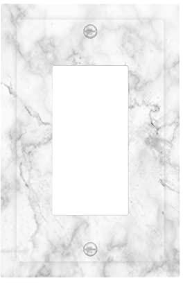 White Grey Marble Wall Plate 1-Gang Single Rocker Decorative Switch Plate Covers Plastic Outlet Faceplate for Bathroom Home Bedroom Decorate 5 x 3