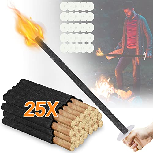 Yakimz torches de cire pour l'extérieur, pour la randonnée, 25 pièces, temps de combustion 100min, naturelle, avec poignée extra longue, torches de randonnée pour enfants, torches de jardin