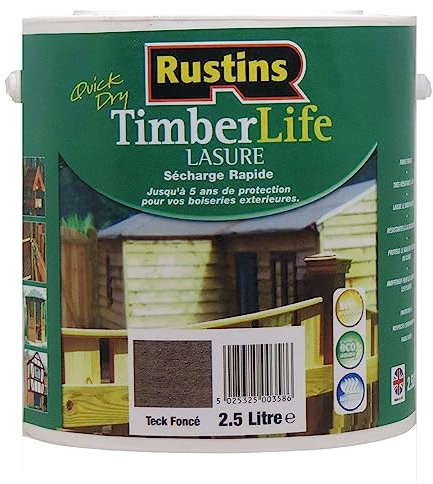 Acrílico Teca oscura teñida exterior 5 años de protección UV para madera 30m² - 2.5 litros (Rustins)