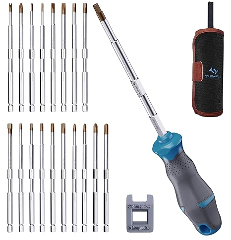 Tilswall Schraubendreher Set, 18-in-1 Schraubenzieher Set Einschließlich 3x Schlitz, 4x Kreuzschlitz, 3x Sechskant, 5x Torx-Bits usw., Magnetisch Bit Set mit Aufbewahrungstasche und Schlüsselband