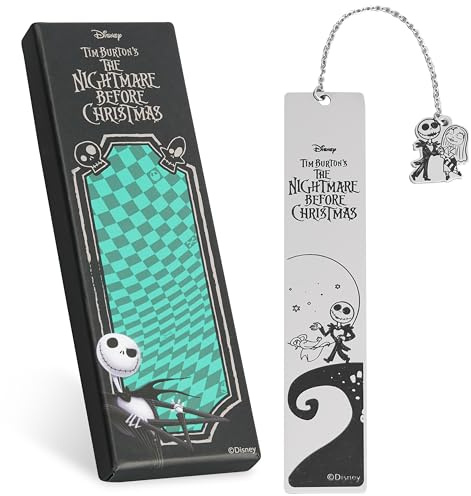 Disney Stitch Bookmark with Gift Box Metal Page Markers Hanging Charm Stainless Steel Gifts for Women Teens Kids School Uni Reading Teacher Gifts (Silver Jack Skellington)