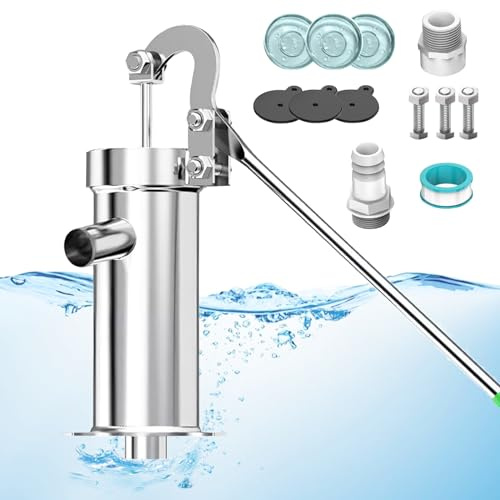 TIMILAND Manual Well Pump - Upgraded Integrated Base Design, Stainless Deep Well Hand Pitcher Pump for Garden Yard Farm, 10M Suction Range