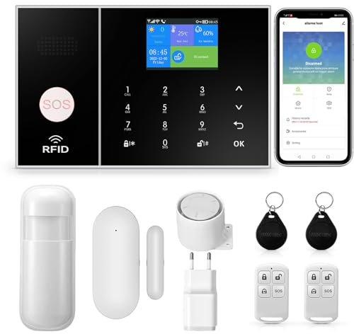 XNY Allarme Casa Wifi, Antifurto Casa wireless, Kit Allarme Casa Senza Fili 4G con APP Alert, Rilevatore di Movimento, Sensore Finestra Porta, Telecomando, Sirena (PG-108-4G-A)