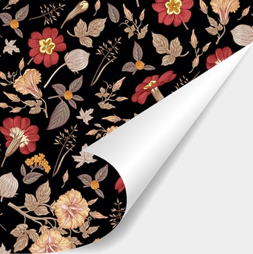 SUKPDJO Carta da parati autoadesiva con fiori, per mobili, soggiorno, camera da letto, porta, armadio, carta da parati autoadesiva per mobili nera (40 cm x 300 cm)