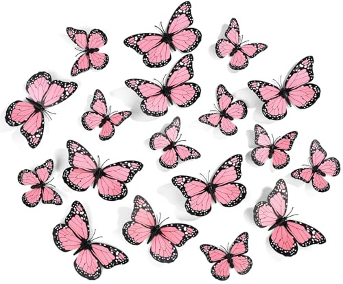 24 Pezzi Farfalle Magnetiche, Artificiale Decorazione Farfallamonarca Adesivi Murali a Forma di Farfalla 3D per Artigianato Pareti Casa Arredamento Frigorifero Halloween Festa (Rosa)