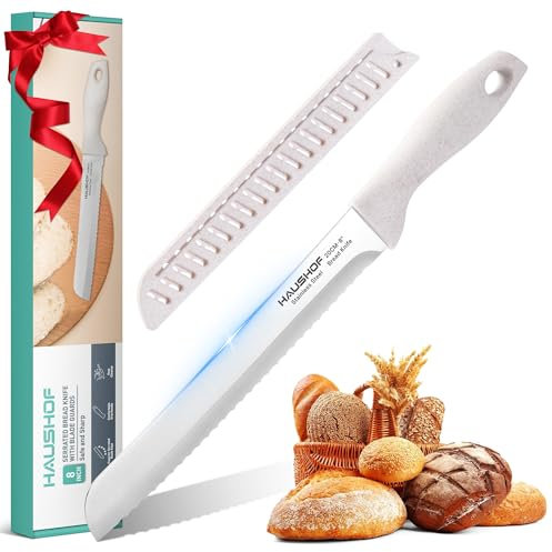 HAUSHOF Coltello da Pane 20 cm, Coltello da Cucina Seghettato con Manico Ergonomico, Coltello per Tagliare Pane, Bagel, Torte
