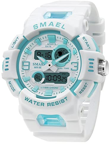 HFWXYSA Garçons Montre Numérique, Étanche Enfants Montres avec 12/24 Heures/Alarme/Chronomètre, Enfants Sports De Plein Air Analogique Montres Bracelet pour Garçon Junior Vert,White Blue