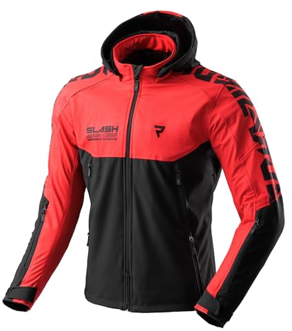 REBELHORN Slash Motorcykeljacka för män | Textil | Avtagbar huva Softshell | Armbågar och axelskydd Nivå 2 | 6 ventilationskanaler | Storlekar upp till 10XL, Svart/röd, XXL