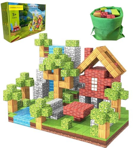FUXHBFB Magnetische Bausteine 100PCS Magnetwürfel - Magnetbausteine Mine Magnet für Jungen und Mädchen Welt Spielzeug ab 4 Jahre Junge und Magnetic Building Blocks (Wald)