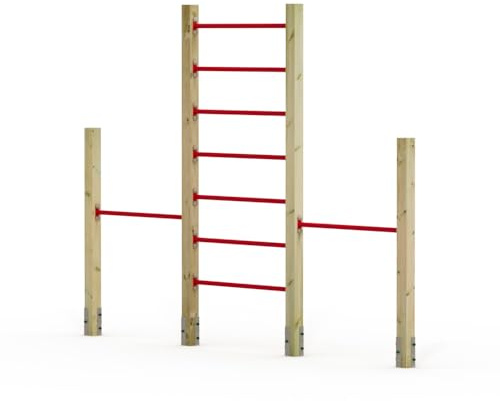 Wickey Klätterstege med dubbel reck FIT Tumble 409 – lekplats, gymnastikutrustning – klätterstång för barn – lekanordning av trä – 305 x 9 x 240 cm