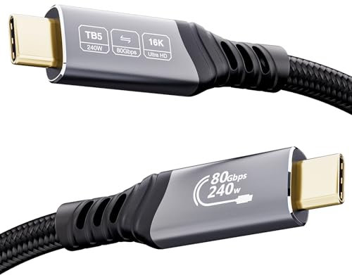 EUDOBEL Cable USB C Thunderbolt 5 80Gbps 0.5m, bande passante vidéo 120Gbps, PD 3.1 240W, vidéo 16K 8K, profondeur de couleur 12 bits Compatible avec Mac mini M4 Pro, Thunderbolt 4, SSD, eGPU, Laptop