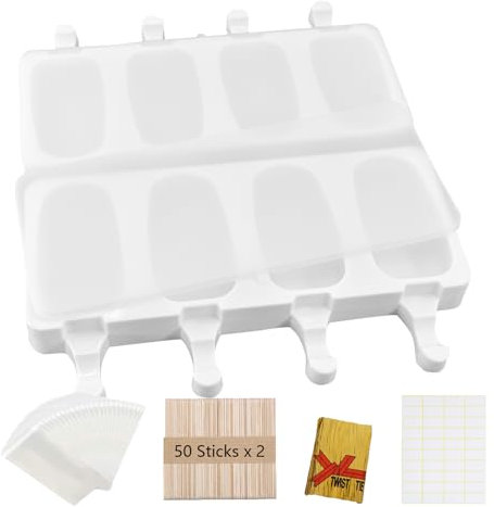 Aicerous® Grands Moules à Glace Silicone avec Couvercle, Moule à Crème Glacée, Ice Cream Mold with bâtonnet, BPA Free, avec 100 bâtonnets, 100 sacs OPP, 100 bandes d'emballage et 100 autocollants