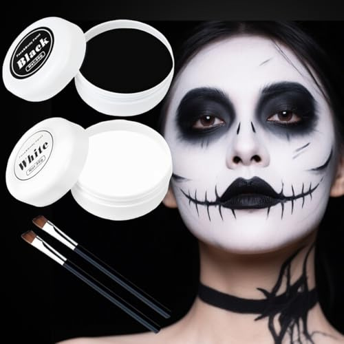 Peinture Visage Halloween, Peinture Visage Blanc Noir, Maquillage Halloween pour Visage, Kit Maquillage Halloween Enfant Adulte Peinture Corporelle Carnaval Théâtre Cosplay Fantaisie Clown SFX