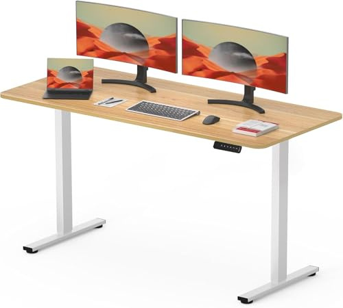 SANODESK QS+ 100 x 60 cm Escritorio Elevable Eléctrico con Controlador de Pantalla Digital, Altura Ajustable Telescópica con Memoria y Tecnología Anticolisión (Arce)