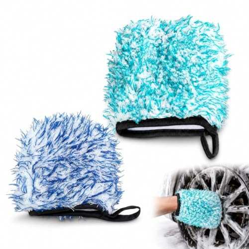 Livawnd 2PCs Microfibre Car Wash Kit: Quick-Dry Wheel Mitts for Scrubbing & Polishing