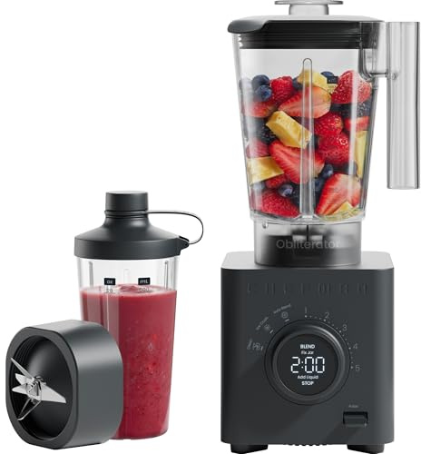 Chefman Obliterator 1.2L Standmixer für Smoothies, 1380W Motor zum Zerkleinern von Eis, Nüssen und gefrorenen Früchten mit Edelstahlklinge, Auto Blend Funktion, inkl. 600ml Reisebehälter - Midnight