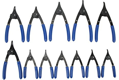 Juego de 12 Pinzas para Anillos de Retención, Mandíbulas Rectas y Curvadas, Pinzas Circlip Internas y Externas - Alta Durabilidad, Mango Ergonómico, Ideal para Reparación