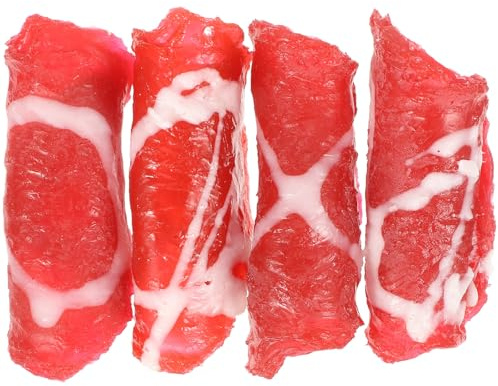 Mikikit Lot de 4 Rouleaux de Viande Artificielle en PVC Réaliste Modèle Faux Aliment pour Décoration Accessoires Photo et Jeux Cuisine 12 CM Couleur Rouge Naturel Jouets Cuisine pour