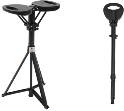Bastón plegable con asiento, soporta 150 kg y altura ajustable, taburete plegable de aluminio ligero para personas mayores y exteriores, 2 en 1 y taburete con tres patas, color negro
