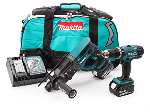 Makita DLX 2025 M Set: DHR 202 Akku Bohrhammer + DHP 453 Akku Schlagbohrschrauber mit 2x 4 Ah Akkus und Ladegerät in Tasche