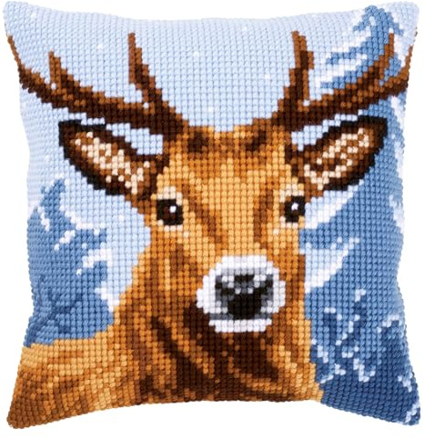 VERVACO Kit Cuscino Punto Croce Cervo Set Ricamo Principianti Cuscini Gobelin Decorativi ca. 40 x 40 cm Accessori per Lavoretti Creativi DIY Casa Decor Hobby Adulti Cross Stitch