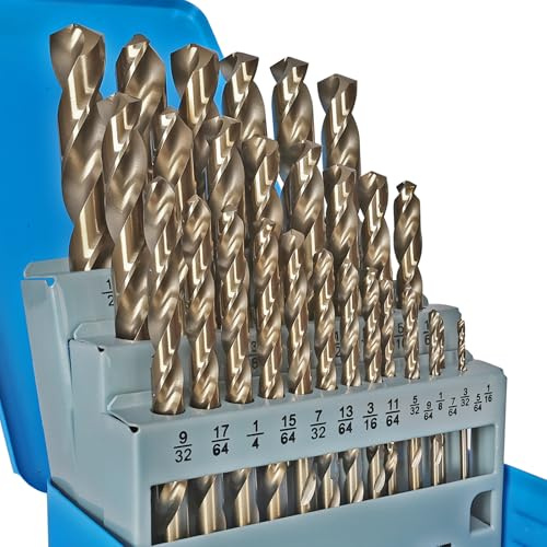 COMOWARE Cobalt Drill Bit Set- 29Pcs M35 High Speed Steel Twist Jobber Length for Hardened Metal, Stainless Steel, Cast Iron and Wood Plastic with Metal Indexed Storage Case, 1/16-1/2