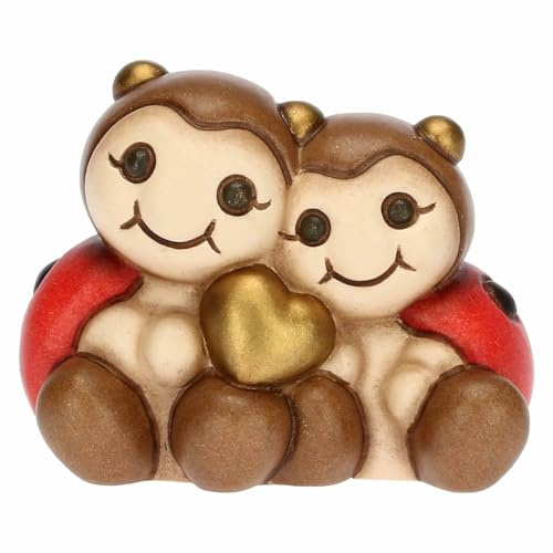 THUN, Bomboniera in Ceramica Decorata a Mano con Coppia di Coccinelle con Cuore, Simbolo d'Amore e Portafortuna, Linea Bomboniere, 5.6x3.5x4.3 cm h