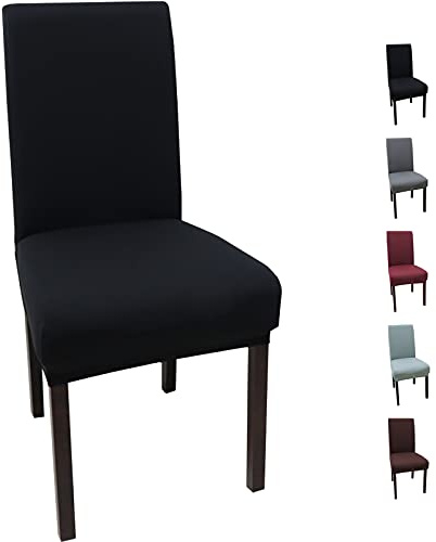 YUNSHANGHE 6 Piezas Fundas para Sillas de Comedor Elásticas Moderno, Lavables Extraíbles Cubiertas para Silla, Comedor Asiento Cubre ​en Poliéster Spandex para Casero Hotel Restaurante Decor (Negro)