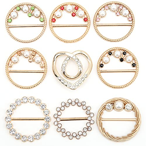 Clip de bufanda de diamantes de imitación Clips de camiseta elegante Hebilla 9 piezas Clips de bufanda Anillo Camisa simplista Corbatas Clips Broche de anillo para mujer