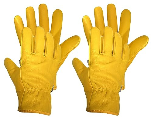 Bladez Thorn-Proof Gardening Gloves for Men and Women, Large - Thick Heavy Duty Cowhide Leather Palm and Top Sides, Warm Soft Inner Liner, Bramble-Proof Strong Double-Stitched (Large Pair of 2)