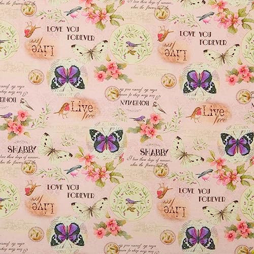 Kt KILOtela - Tela Loneta Estampada, Decoración, Tapizar, Cojines, Cortinas, Colchas, Bolsos, Manteles, 100 cm Largo x 280 cm Ancho, Shabby Vintage, Rosa - 1 metro