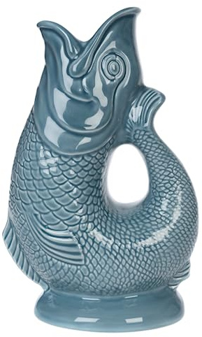 Gurgly Iconic Blue Grey Glug Jug 28 cm Large 1.4L – Fish Water Jug, Decorative Fish Vase, Ornament, Carafe
